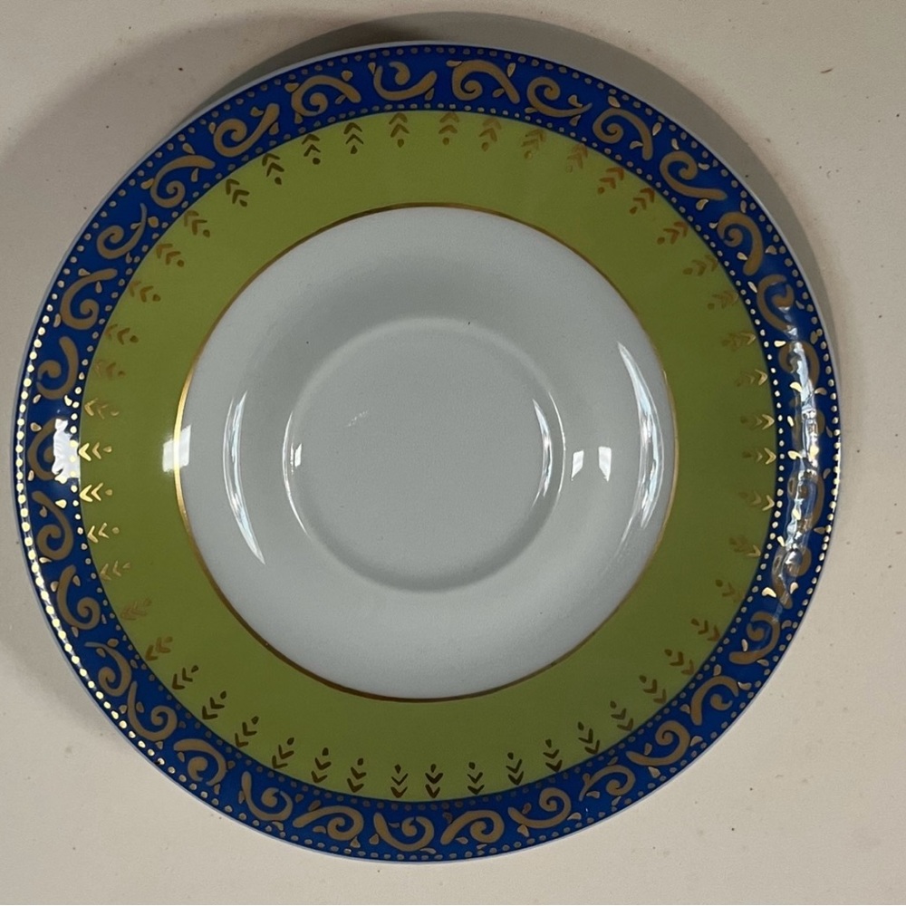 Rosenthal Blue and Green Dinner Plate with Gold Accents